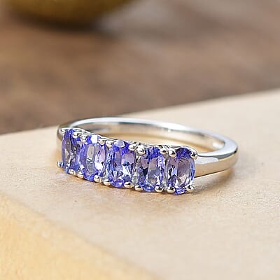 D'Joy Tanzanite 1.10 ctw 5 Stone Ring in Rhodium Over Sterling Silver (Size 10.0)
