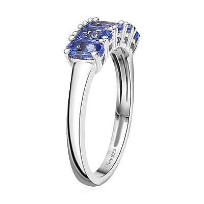 D'Joy Tanzanite 1.10 ctw 5 Stone Ring in Rhodium Over Sterling Silver (Size 10.0)