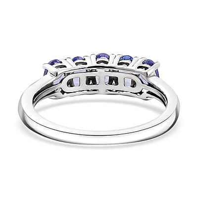 D'Joy Tanzanite 1.10 ctw 5 Stone Ring in Rhodium Over Sterling Silver (Size 10.0)
