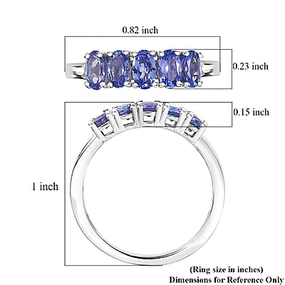 D'Joy Tanzanite 1.10 ctw 5 Stone Ring in Rhodium Over Sterling Silver (Size 10.0)