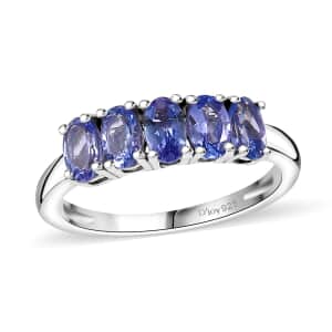 Tanzanite 1.10 ctw 5 Stone Ring in Rhodium Over Sterling Silver (Size 5.0)