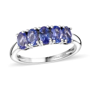 Tanzanite 1.10 ctw 5 Stone Ring in Rhodium Over Sterling Silver (Size 7.0)