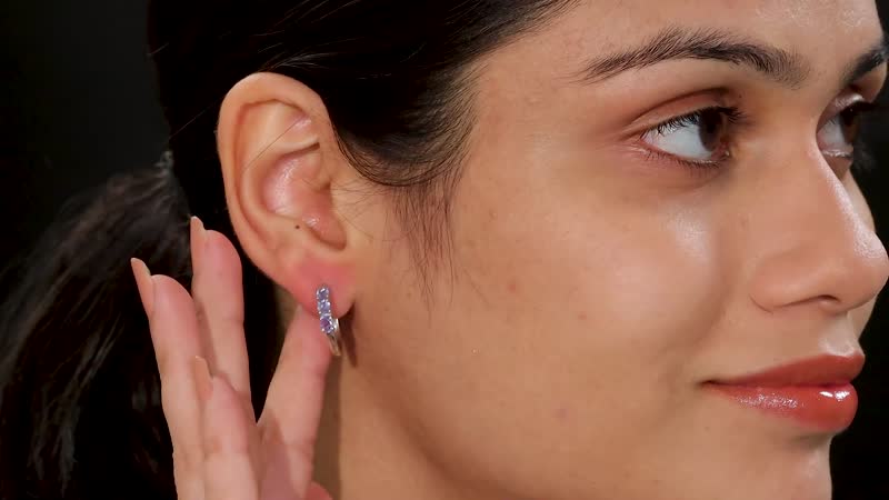 D'Joy Tanzanite 1.00 ctw Hoop Earrings in Rhodium Over Sterling Silver