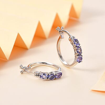D'Joy Tanzanite 1.00 ctw Hoop Earrings in Rhodium Over Sterling Silver