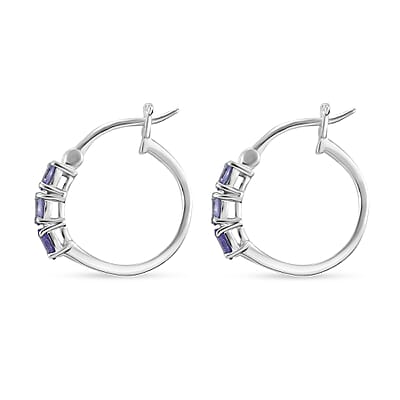 D'Joy Tanzanite 1.00 ctw Hoop Earrings in Rhodium Over Sterling Silver