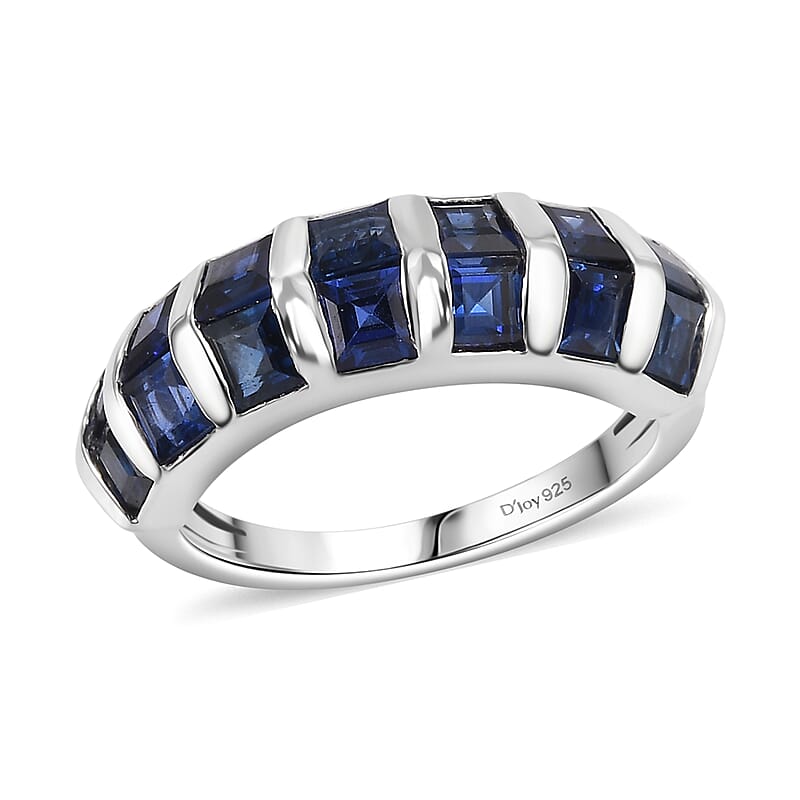 D'Joy Lab Created Blue Sapphire 2.90 ctw Ring in rhodium Sterling Silver (Size 10.0)