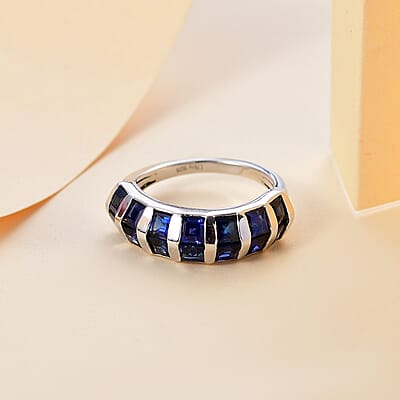 D'Joy Lab Created Blue Sapphire 2.90 ctw Ring in rhodium Sterling Silver (Size 10.0)