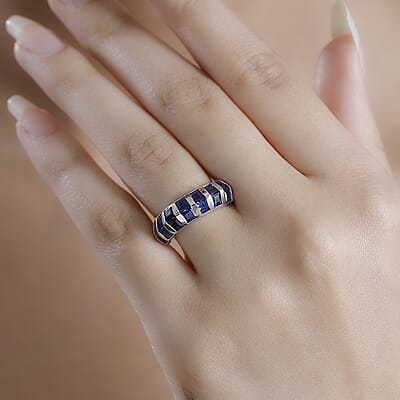 D'Joy Lab Created Blue Sapphire 2.90 ctw Ring in rhodium Sterling Silver (Size 10.0)
