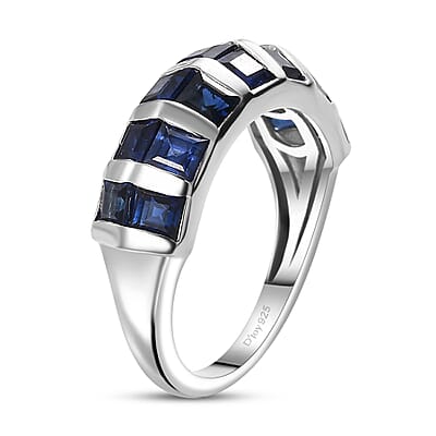 D'Joy Lab Created Blue Sapphire 2.90 ctw Ring in rhodium Sterling Silver (Size 10.0)