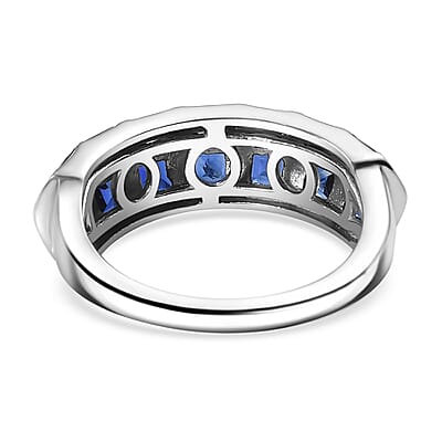 D'Joy Lab Created Blue Sapphire 2.90 ctw Ring in rhodium Sterling Silver (Size 10.0)