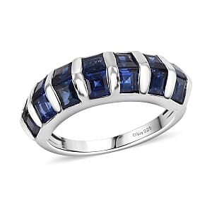 Lab Created Blue Sapphire 2.90 ctw Ring in rhodium Sterling Silver (Size 5.0)