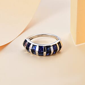 Lab Created Blue Sapphire 2.90 ctw Ring in rhodium Sterling Silver (Size 5.0)