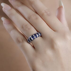 Lab Created Blue Sapphire 2.90 ctw Ring in rhodium Sterling Silver (Size 5.0)