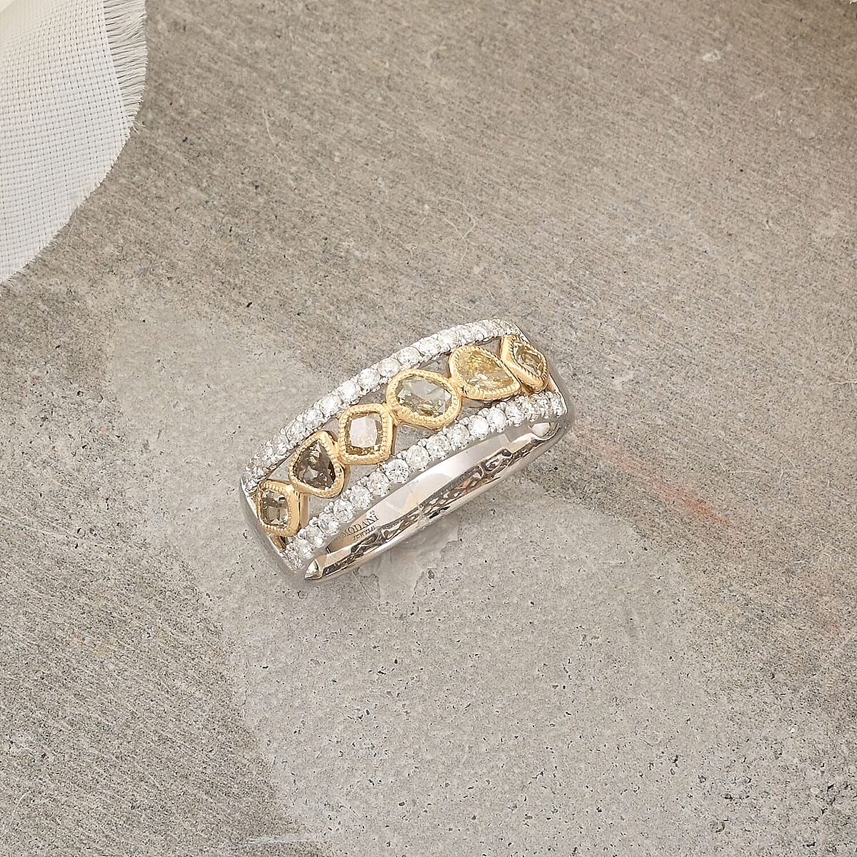 Modani Natural Green and White Diamond 1.00 ctw Ring in 14K White Gold (Size 4.5) image number 1