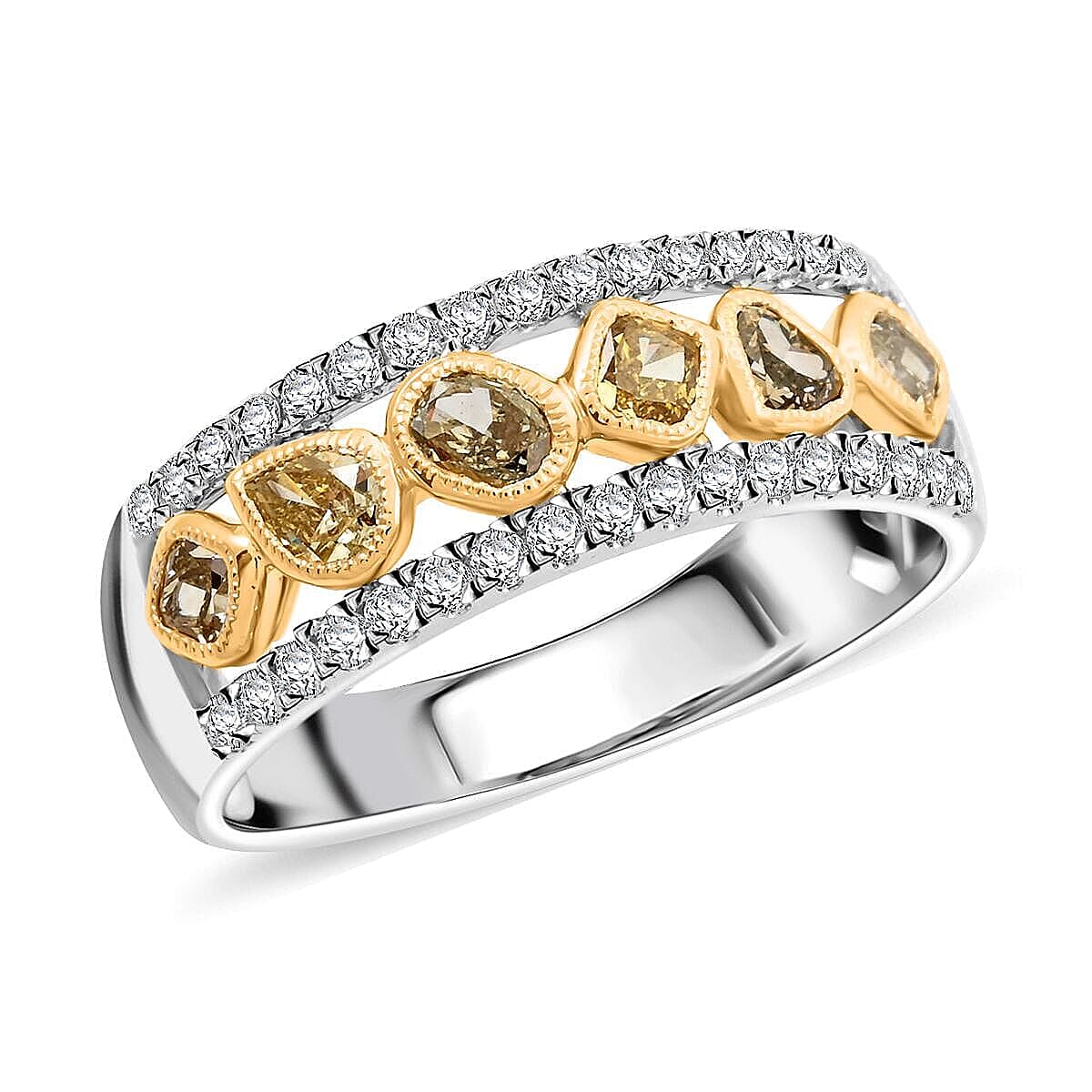 Modani Natural Green and White Diamond 1.00 ctw Ring in 14K White Gold (Size 6.5) image number 0