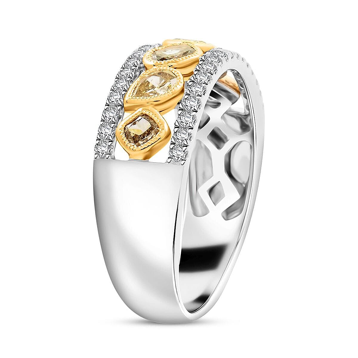 Modani Natural Green and White Diamond 1.00 ctw Ring in 14K White Gold (Size 6.5) image number 3