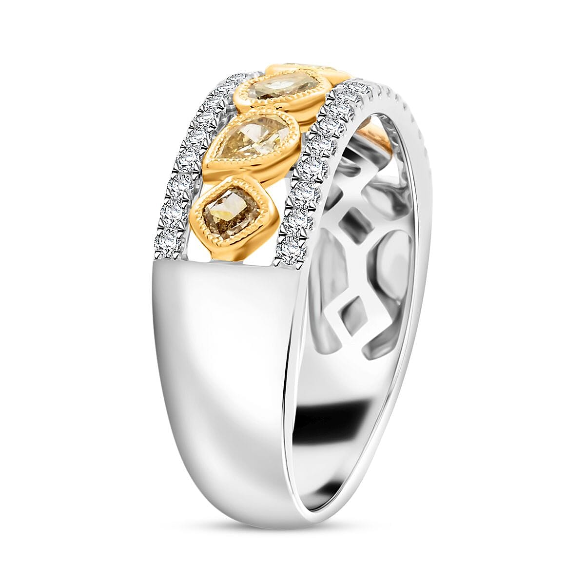 Modani Natural Green and White Diamond 1.00 ctw Ring in 14K White Gold (Size 7.0) image number 3