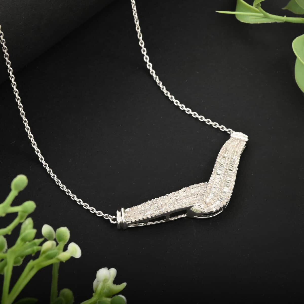 White Diamond 1.00 ctw Necklace in Rhodium Over Sterling Silver 20 Inches image number 1