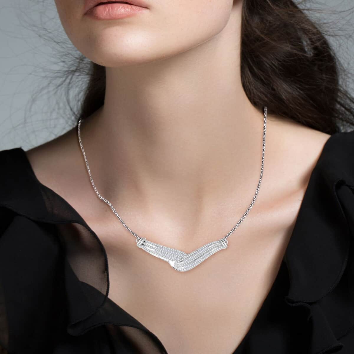 White Diamond 1.00 ctw Necklace in Rhodium Over Sterling Silver 20 Inches image number 2