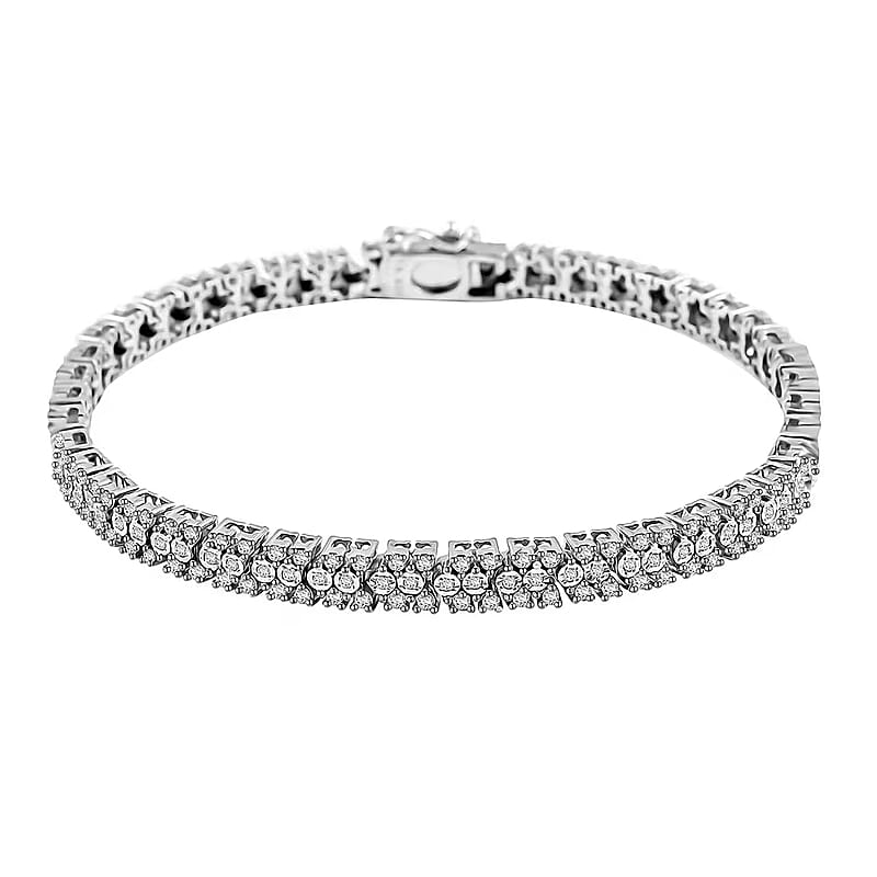 White Diamond 1.00 ctw Bracelet in Rhodium Over Sterling Silver (7.25 In)