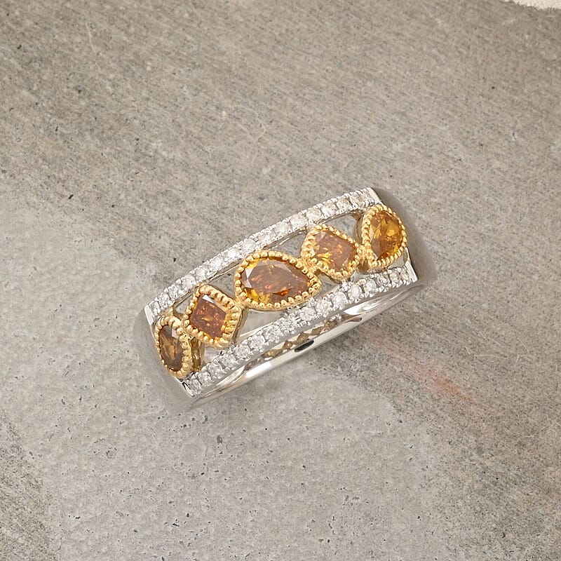 Modani Natural Orange Diamond and Diamond SI 1.00 ctw Ring in 14K White Gold (Size 10.5)