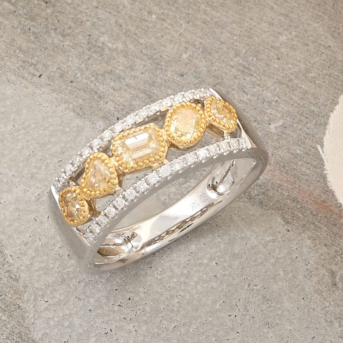 Modani 14K White & Yellow Gold Natural Yellow Diamond, Diamond (SI) Ring (Size 6.5) 1.00 ctw image number 1