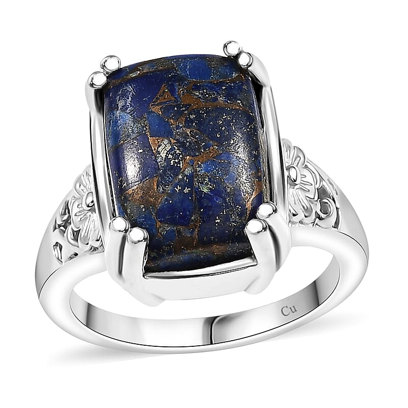 Matrix Lapis Lazuli 7.50 ctw Solitaire Ring in Platinum Over Copper with Magnet (Size 10.0)