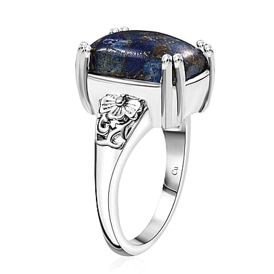 Matrix Lapis Lazuli 7.50 ctw Solitaire Ring in Platinum Over Copper with Magnet (Size 10.0)