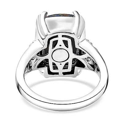 Matrix Lapis Lazuli 7.50 ctw Solitaire Ring in Platinum Over Copper with Magnet (Size 10.0)