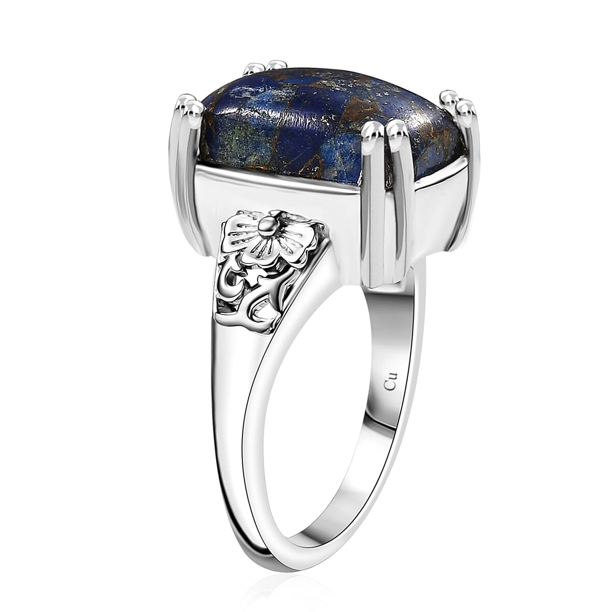 Matrix Lapis Lazuli 7.50 ctw Solitaire Ring in Platinum Over Copper with Magnet (Size 8.0) image number 3