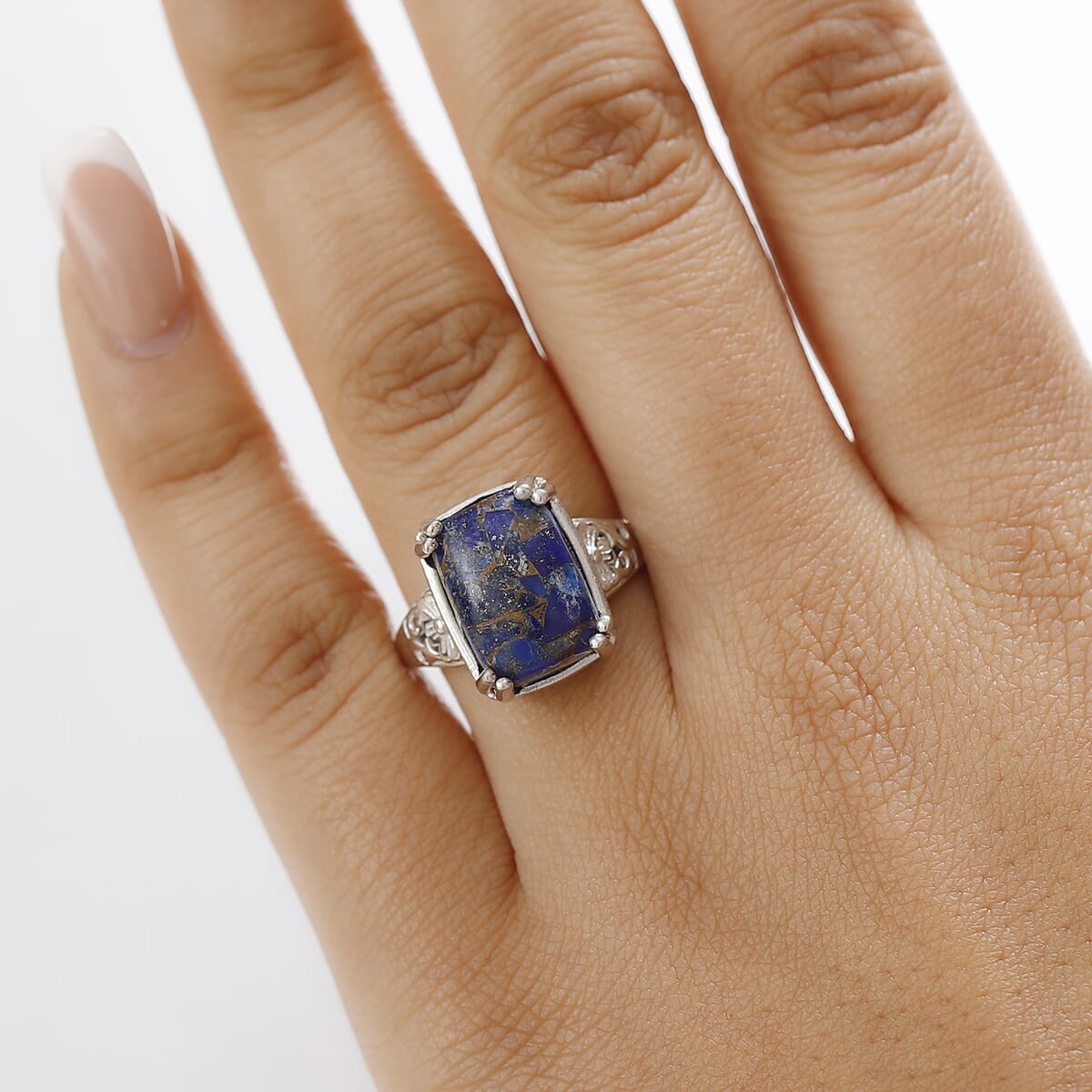 Matrix Lapis Lazuli 7.50 ctw Solitaire Ring in Platinum Over Copper with Magnet (Size 9.0) image number 2