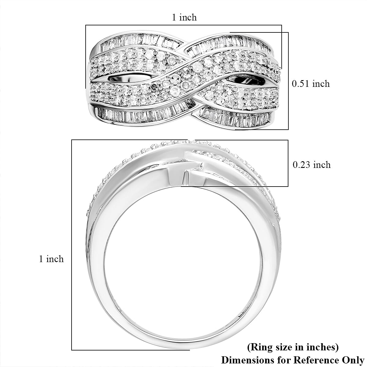 D'Joy Diamond 1.00 ctw Infinity Ring in Platinum Over Sterling Silver (Size 10.0) image number 5