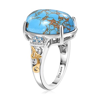 Karis Mojave Blue Turquoise and Signity Blue Topaz 10.30 ctw Ring in 18K YG Plated and Platinum Bond (Size 10.0)