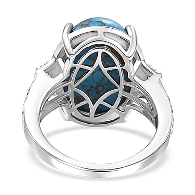 Karis Mojave Blue Turquoise and Signity Blue Topaz 10.30 ctw Ring in 18K YG Plated and Platinum Bond (Size 10.0)