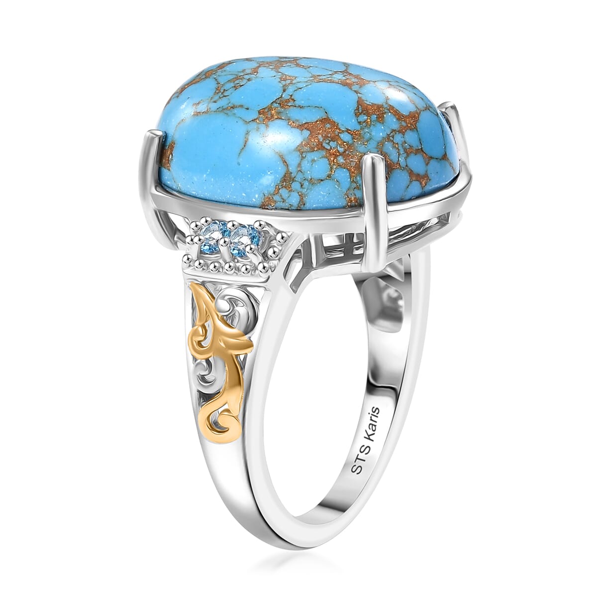 Karis Mojave Blue Turquoise and Signity Blue Topaz 10.30 ctw Ring in 18K YG Plated and Platinum Bond (Size 9.0) image number 3