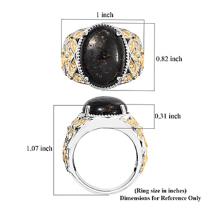 Matrix Silver Shungite 8.65 ctw Solitaire Ring in 14K YG Over and Platinum Over Copper with Magnet (Size 10.0)