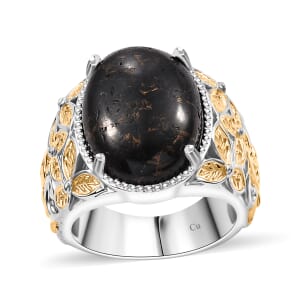 Matrix Silver Shungite 8.65 ctw Solitaire Ring in 14K YG Over and Platinum Over Copper with Magnet (Size 5.0)