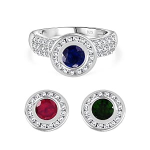 Niassa Ruby (FF) and White Zircon 5.00 ctw Ring in Rhodium Over Sterling Silver (Size 8.0) (9.29 g)