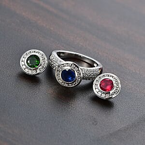 Niassa Ruby (FF) and White Zircon 5.00 ctw Ring in Rhodium Over Sterling Silver (Size 8.0) (9.29 g)