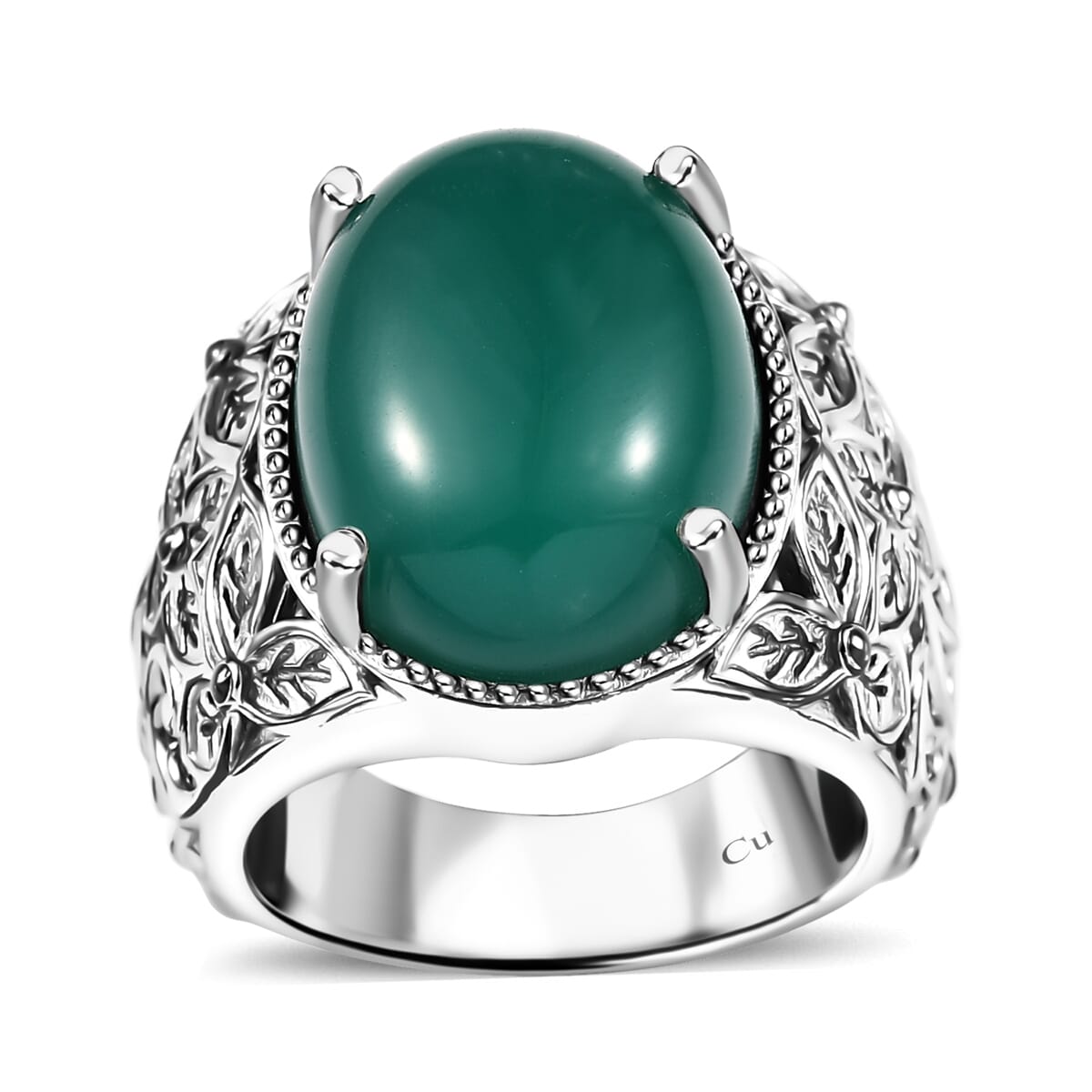 Green Onyx 9.20 ctw Solitaire Ring in 14K YG Over and Platinum Over Copper with Magnet (Size 7.0) image number 0