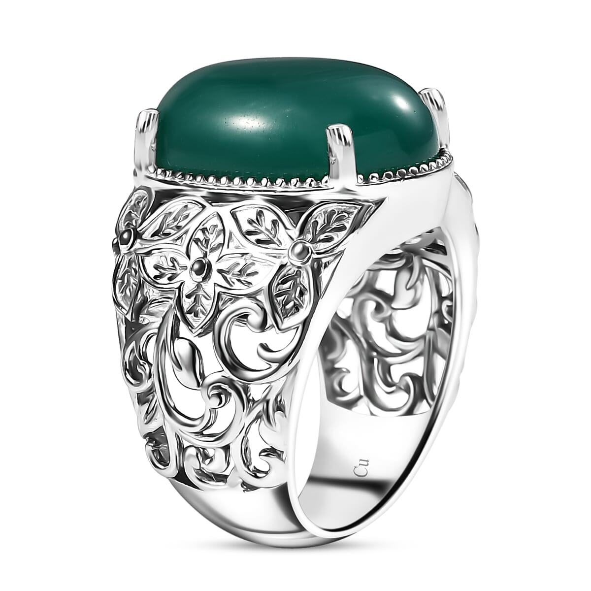 Green Onyx 9.20 ctw Solitaire Ring in 14K YG Over and Platinum Over Copper with Magnet (Size 7.0) image number 3