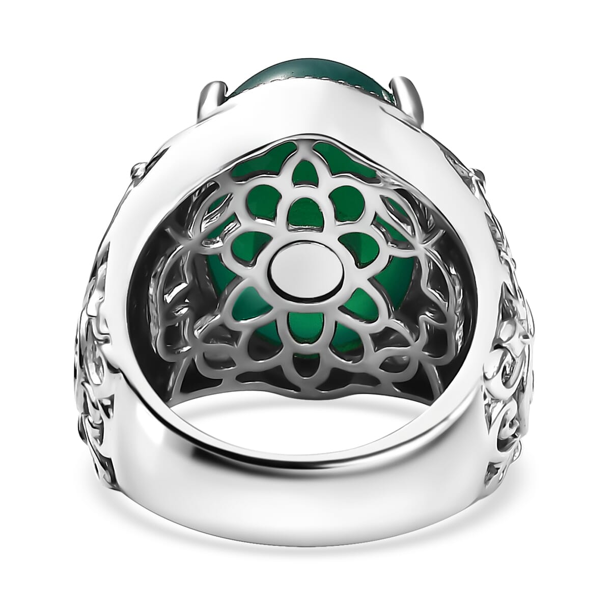 Green Onyx 9.20 ctw Solitaire Ring in 14K YG Over and Platinum Over Copper with Magnet (Size 7.0) image number 4