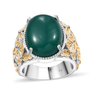 Green Onyx 9.20 ctw Solitaire Ring in 14K YG Over and Platinum Over Copper with Magnet (Size 9.0)