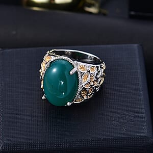 Green Onyx 9.20 ctw Solitaire Ring in 14K YG Over and Platinum Over Copper with Magnet (Size 9.0)