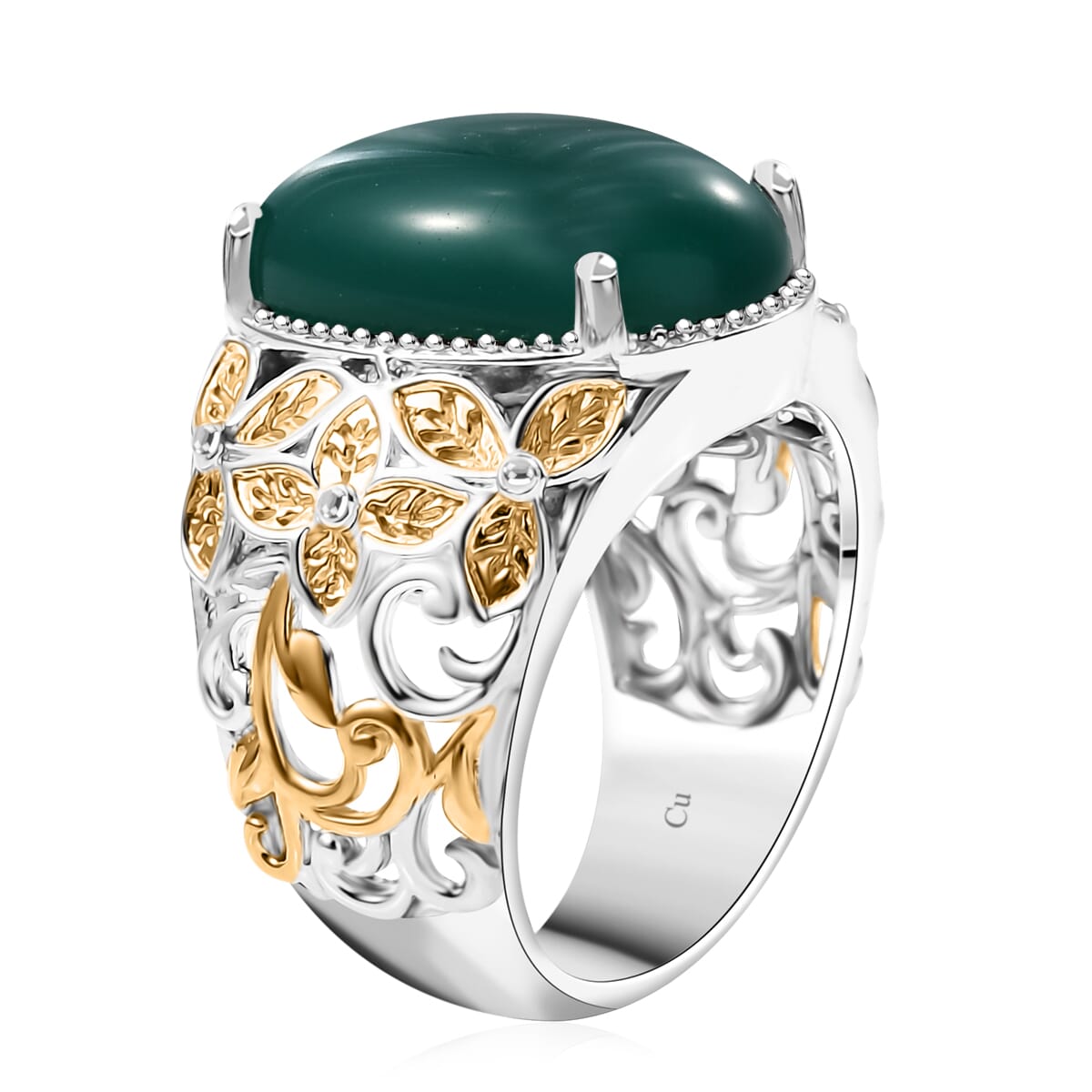 Green Onyx 9.20 ctw Solitaire Ring in 14K YG Over and Platinum Over Copper with Magnet (Size 9.0) image number 3