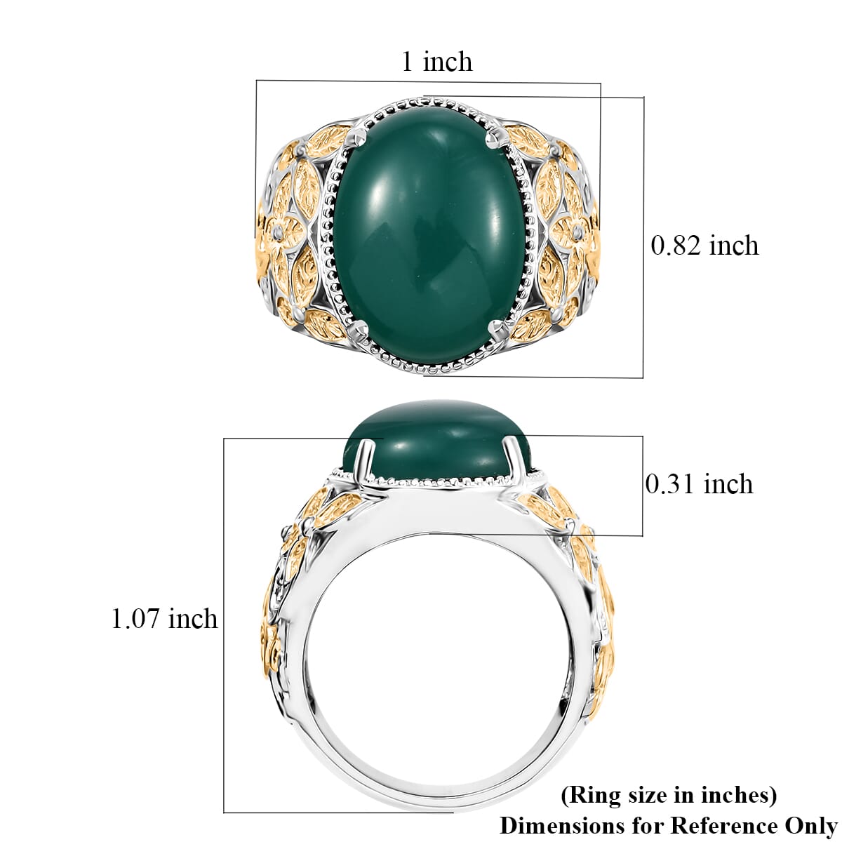 Green Onyx 9.20 ctw Solitaire Ring in 14K YG Over and Platinum Over Copper with Magnet (Size 9.0) image number 5