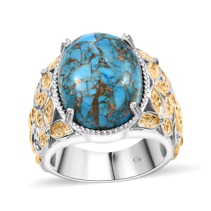 Chestnut Brine Turquoise 12.75 ctw Solitaire Ring in 14K YG Over and Platinum Over Copper with Magnet (Size 6.0)