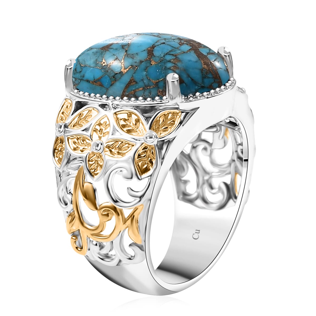 Chestnut Brine Turquoise 12.75 ctw Solitaire Ring in 14K YG Over and Platinum Over Copper with Magnet (Size 6.0) image number 3