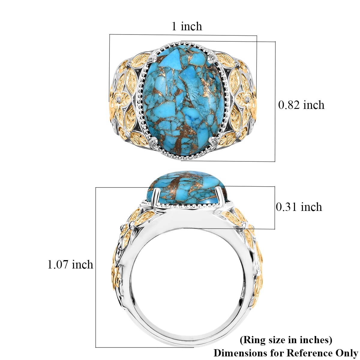 Chestnut Brine Turquoise 12.75 ctw Solitaire Ring in 14K YG Over and Platinum Over Copper with Magnet (Size 6.0) image number 5