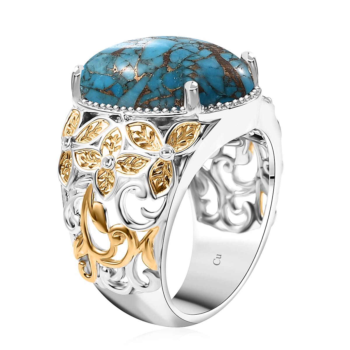 Chestnut Brine Turquoise 12.75 ctw Solitaire Ring in 14K YG Over and Platinum Over Copper with Magnet (Size 7.0) image number 3
